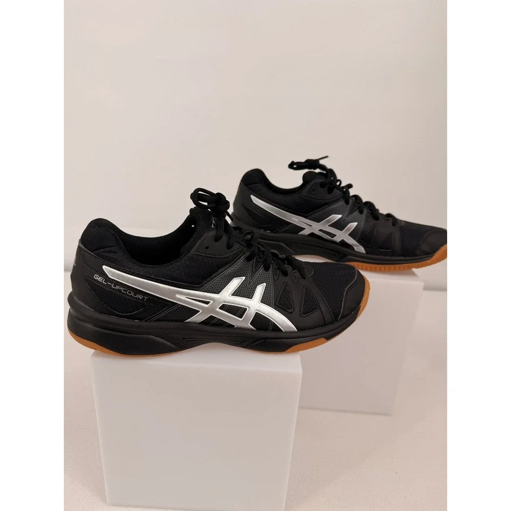 ASICS Gel-Upcourt Womens Volleyball Shoes Black Silver Gum Sole Indoor Sneakers